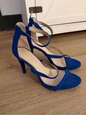 Kelly & Katie Cobalt Blue Suede Ankle-Strap Stiletto Heels